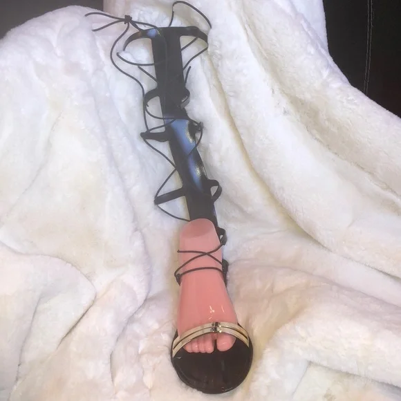 New Black Jelly Laceup Gladiator Flat Sandal Size 8 - Picture 7 of 8